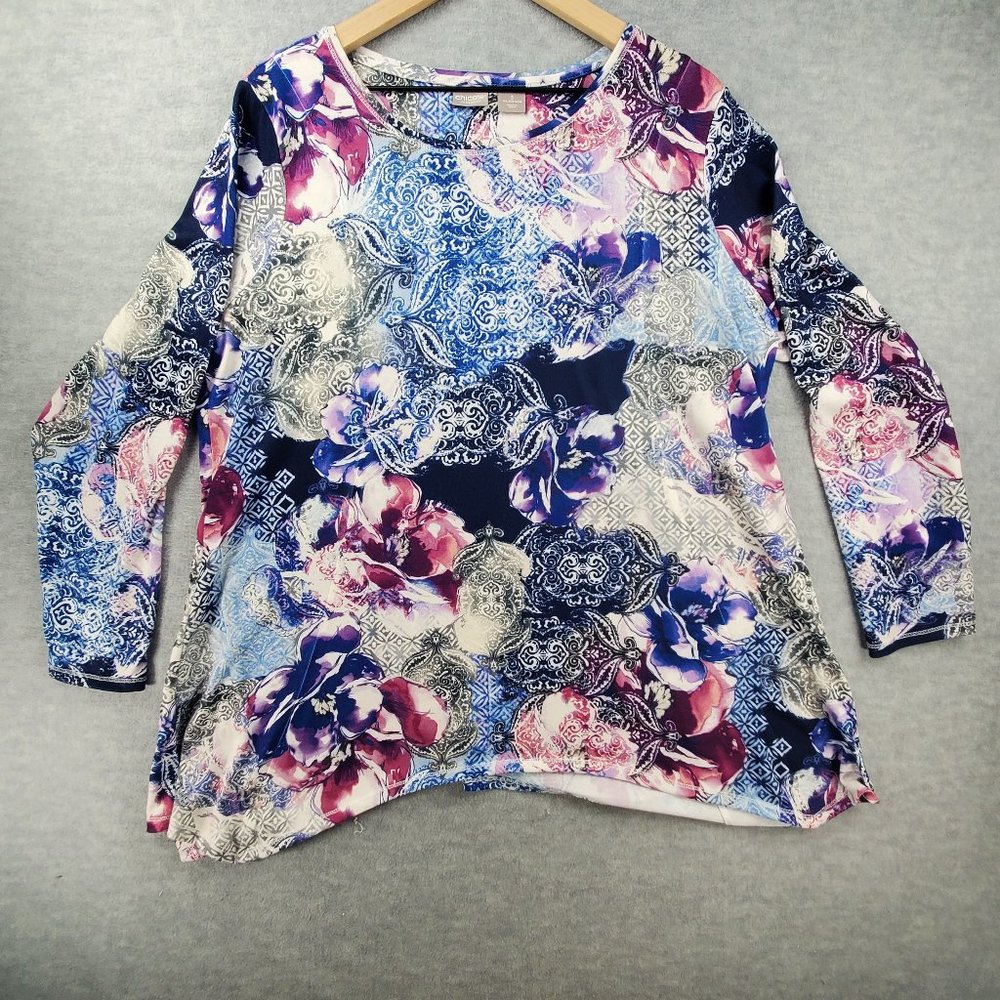 Chicos Zenergy Womens Shirt 3 Tunic Floral Abstract Multicolor